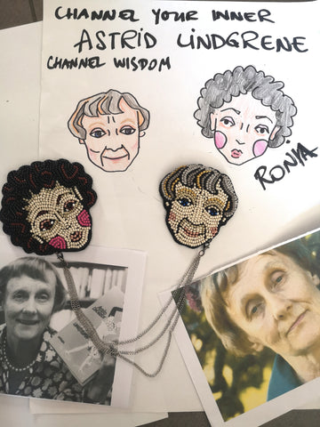 Oversized Double Chain Brooch "Channel Your Inner Astrid Lindgrene. Channel Wisdom" with Ronia the Robbers Daughter