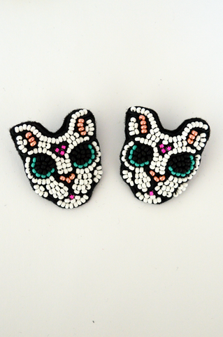 White cat earrings