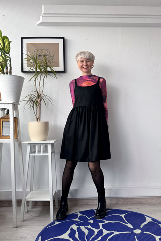 Sample Sale size S Black Linen Blend Pinafore Dress on Spagetti straps