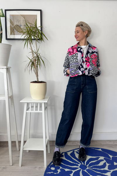 Patterned Cropped Statement Jacket with Handprinted Original drawings and Feminism is Unisex statement in size M