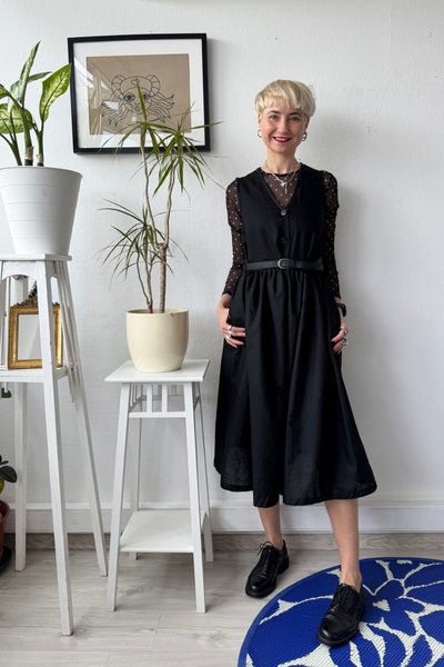 Sample Sale size M Black Linen Blend Pinafore Dress