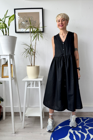 Sample Sale size M Black Linen Blend Pinafore Dress