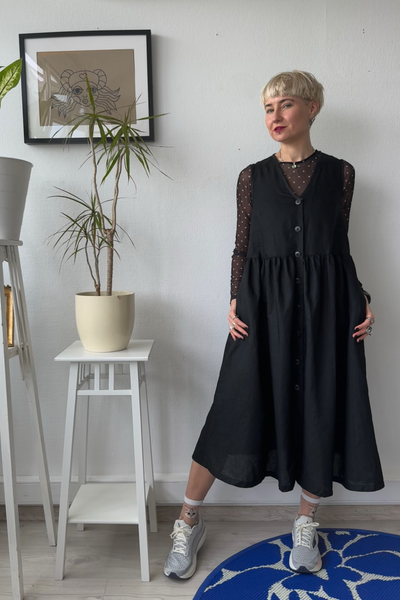 Sample Sale size M Black Linen Blend Pinafore Dress