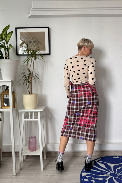 Handprinted One of a Kind Wrap Pencilskirt with Pocket Detail. Size M