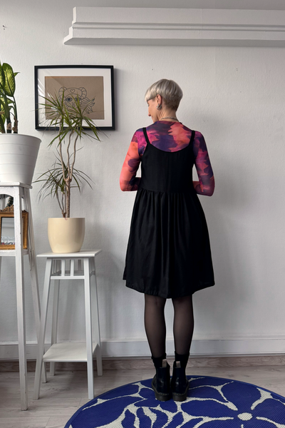 Sample Sale size S Black Linen Blend Pinafore Dress on Spagetti straps