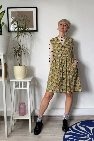 Sample Sale size Xs/ S Vintage Patterned Cotton One of A Kind Pinafore Dress