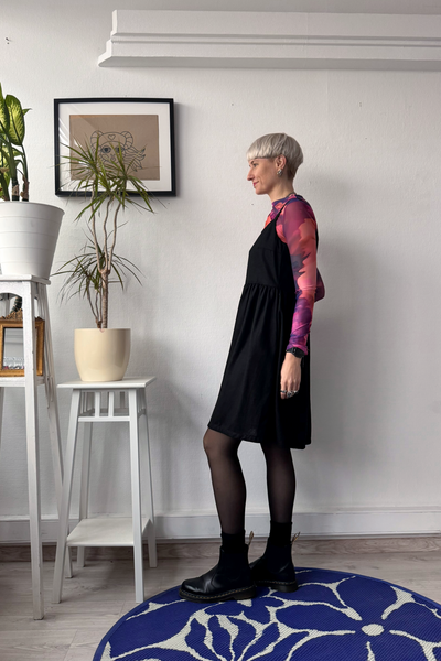 Sample Sale size S Black Linen Blend Pinafore Dress on Spagetti straps