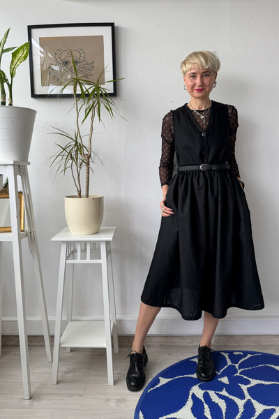 Sample Sale size M Black Linen Blend Pinafore Dress