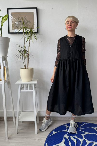 Sample Sale size M Black Linen Blend Pinafore Dress