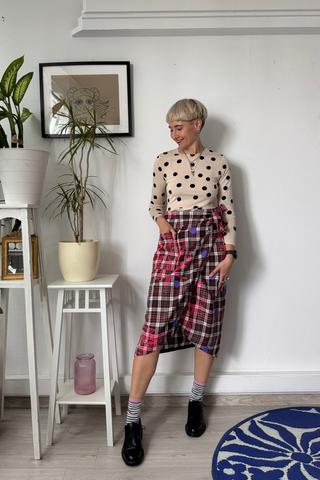 Handprinted One of a Kind Wrap Pencilskirt with Pocket Detail. Size M