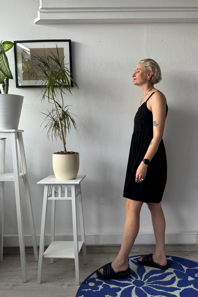 Sample Sale size S Black Linen Blend Pinafore Dress on Spagetti straps