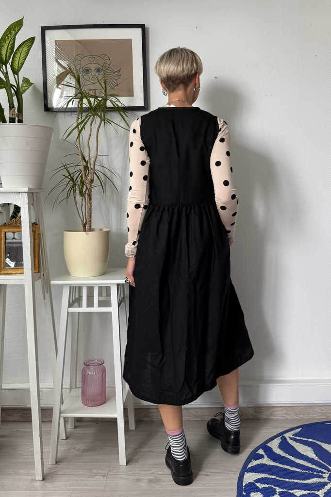 midi pinafore dress black Black Warehouse Cord V-neck Pinafore Midi Dress
