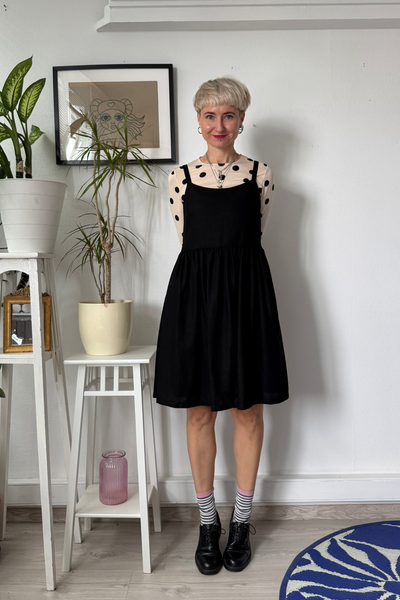 Sample Sale size XS/S Black Linen Blend Pinafore Dress on Spagetti straps