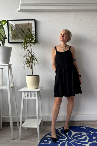 Sample Sale size S Black Linen Blend Pinafore Dress on Spagetti straps