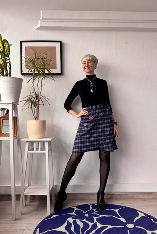 Handprinted One of a Kind Wrap A line MINI skirt with Pocket Detail. Size M