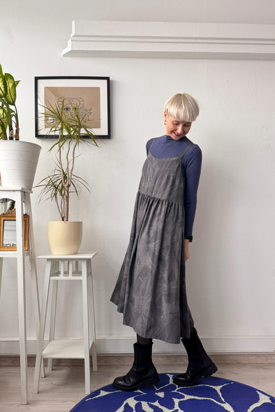 One of a kind size M Grey Viscose Pinafore Dress with Spagetti straps