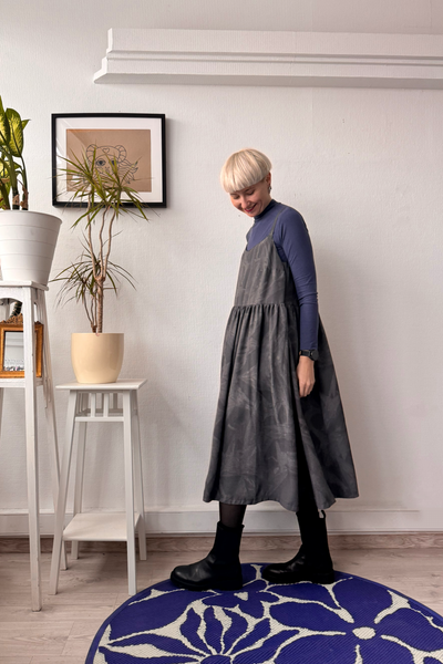 One of a kind size M Grey Viscose Pinafore Dress with Spagetti straps