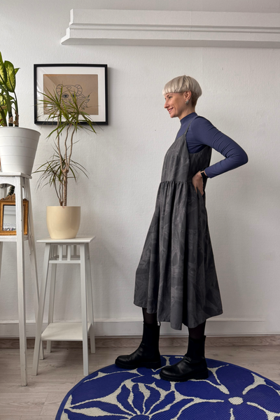 One of a kind size M Grey Viscose Pinafore Dress with Spagetti straps