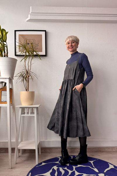 One of a kind size M Grey Viscose Pinafore Dress with Spagetti straps