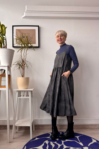 One of a kind size M Grey Viscose Pinafore Dress with Spagetti straps