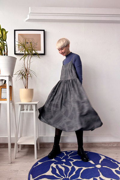 One of a kind size M Grey Viscose Pinafore Dress with Spagetti straps