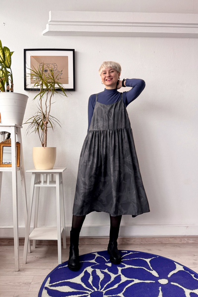 One of a kind size M Grey Viscose Pinafore Dress with Spagetti straps