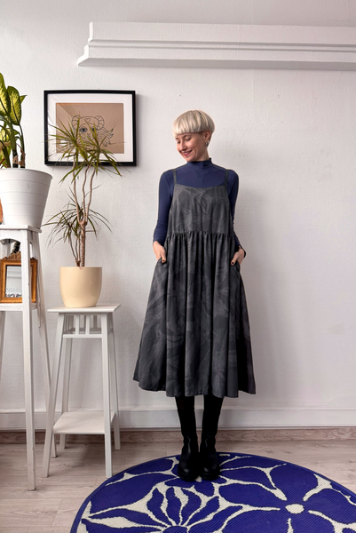 One of a kind size M Grey Viscose Pinafore Dress with Spagetti straps