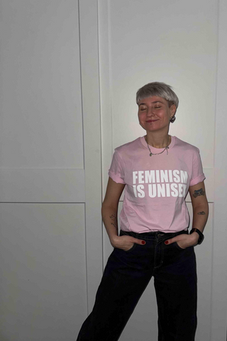 Feminism is Unisex - Soft Pink Organic Unisex Tshirt with White Print