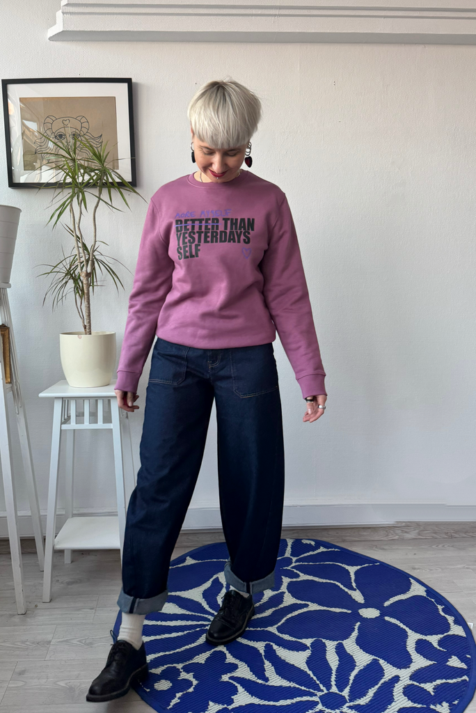 Organic Cotton Hand Printed Unisex Sweater with Statement - More Myself Than Yesterdays Self