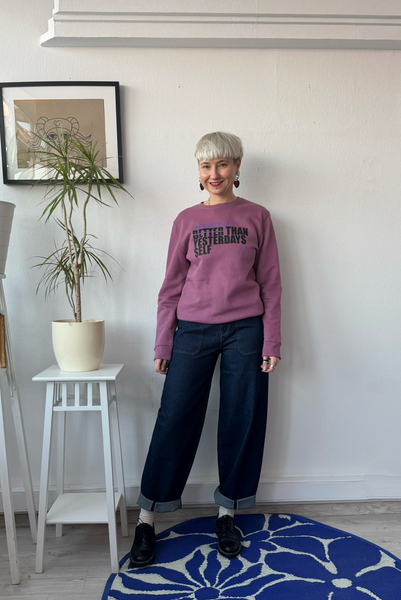 Organic Cotton Hand Printed Unisex Sweater with Statement - More Myself Than Yesterdays Self