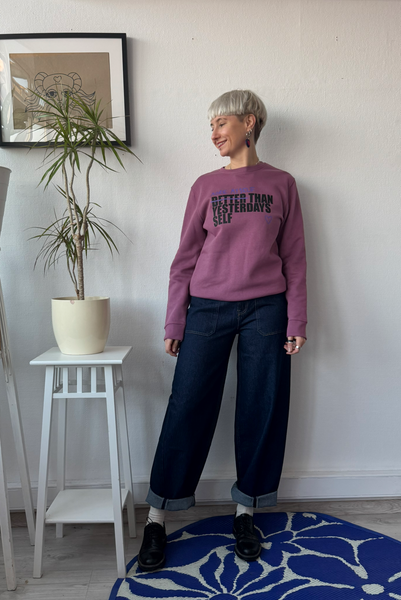 Organic Cotton Hand Printed Unisex Sweater with Statement - More Myself Than Yesterdays Self