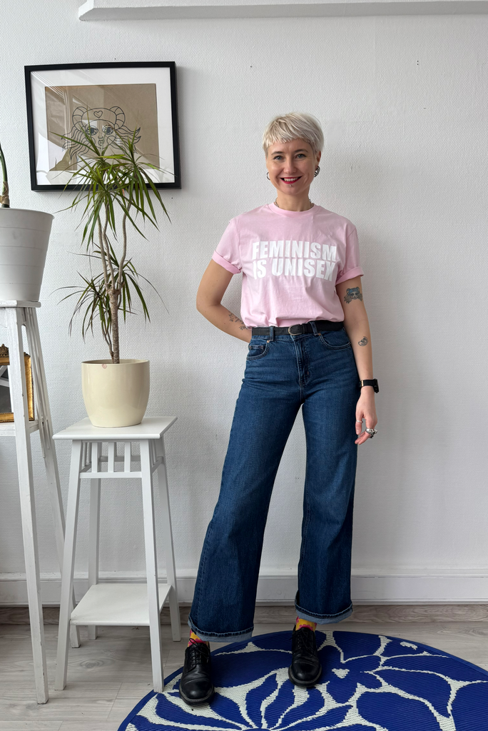 Feminism is Unisex - Soft Pink Organic Unisex Tshirt with White Print