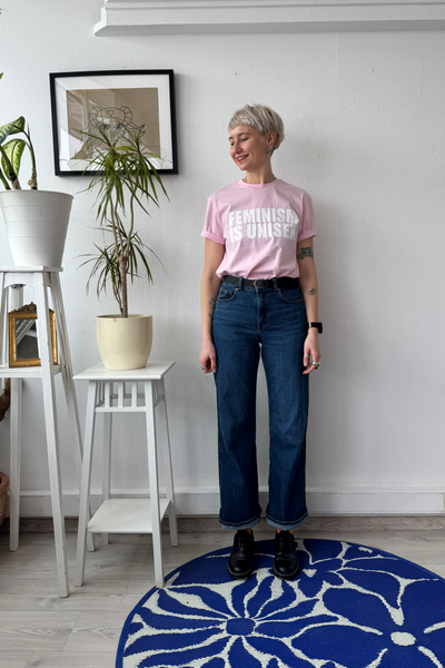 Feminism is Unisex - Soft Pink Organic Unisex Tshirt with White Print