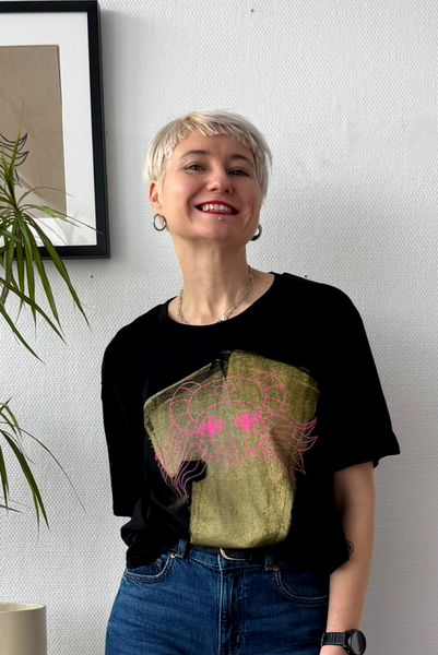 Gold and Pink LOVE is The Answer - Black Organic Oversized Unisex Tshirt with One of a Kind Special Print