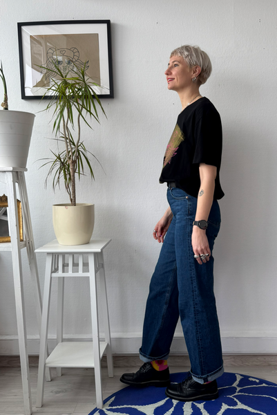 Gold and Pink LOVE is The Answer - Black Organic Oversized Unisex Tshirt with One of a Kind Special Print