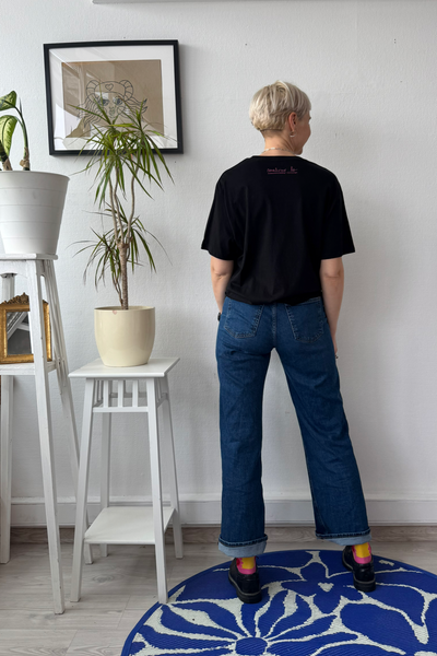 Gold and Pink LOVE is The Answer - Black Organic Oversized Unisex Tshirt with One of a Kind Special Print