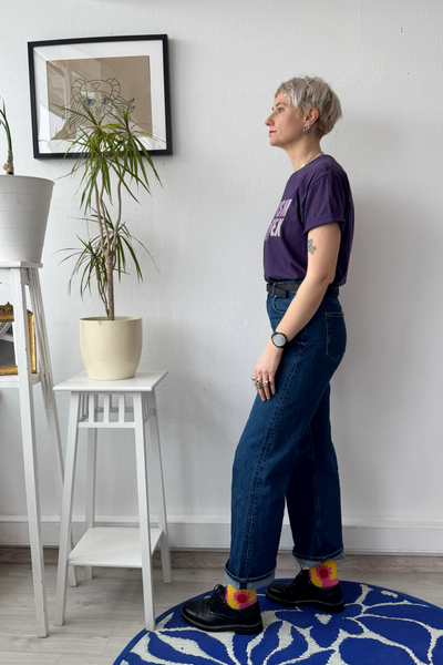 Feminism is Unisex - Plum Purple Organic Oversized Unisex Tshirt with Unicorn Grafient Print