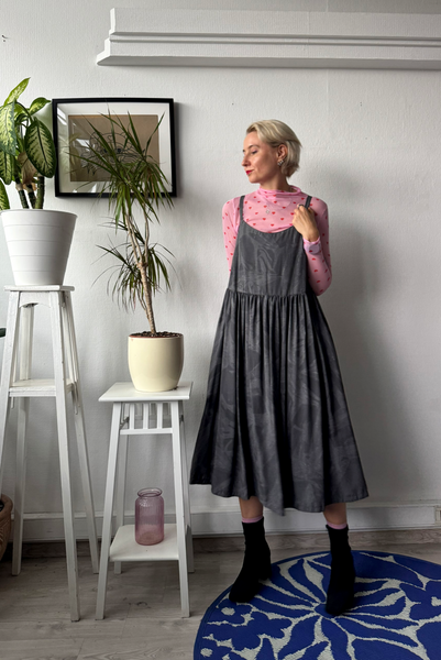 One of a kind size M Grey Viscose Pinafore Dress with Spagetti straps