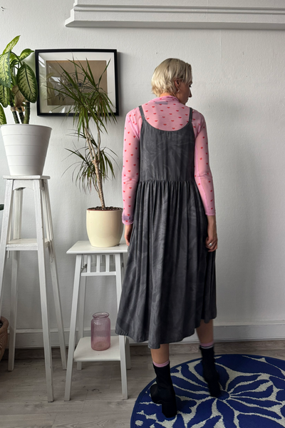 One of a kind size M Grey Viscose Pinafore Dress with Spagetti straps