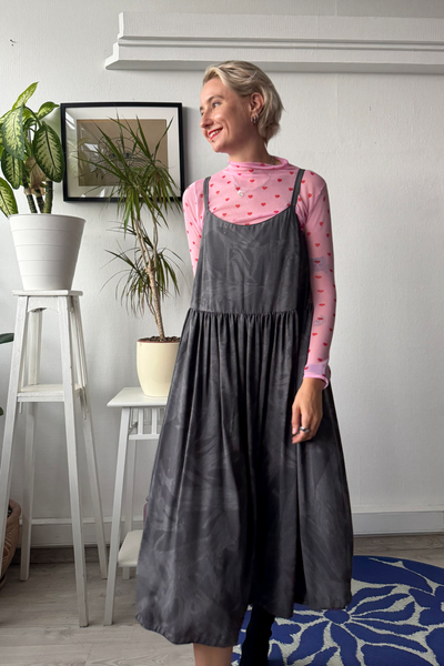 One of a kind size M Grey Viscose Pinafore Dress with Spagetti straps