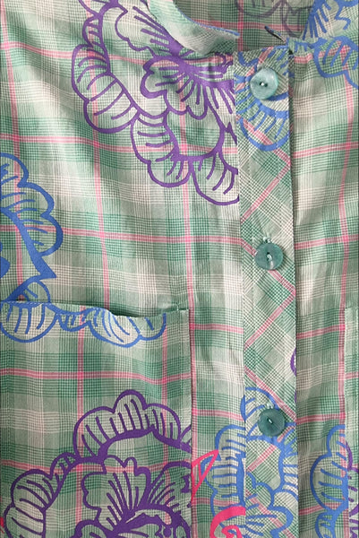 Handprinted Original Pattern Light Cotton Versetile Button Up Shirt Dress - All Seasons, All Occasions
