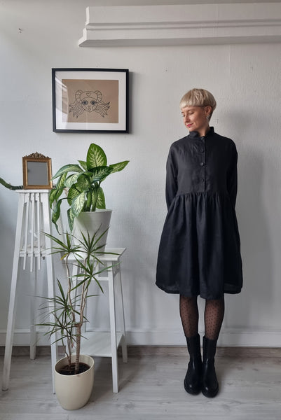 All Black Linen Oversized Mini Shirt Dress