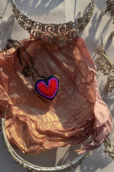 3D Beaded Colorful Statement Heart Pendant with chain- I love LOVE