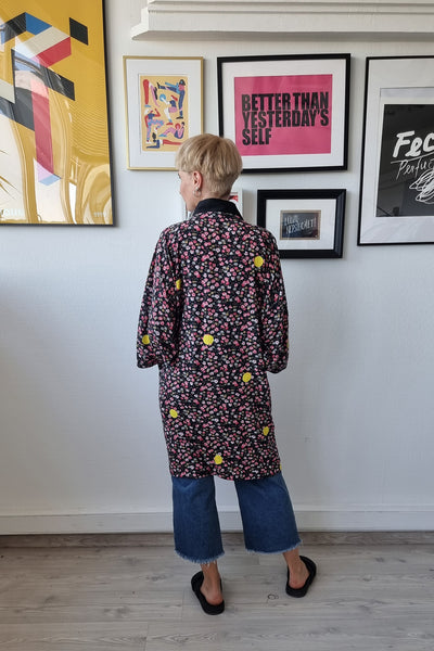 Copy of Flowy Hanten Jacket Style Colorful Viscose Kimono with Handprinted Yellow Polkadots