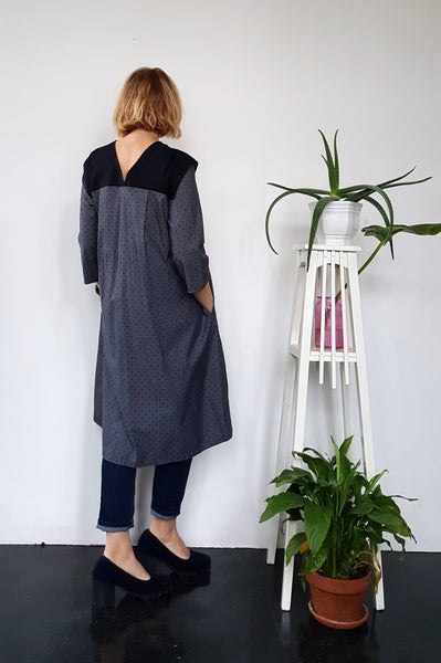 All Season 3/4 Sleeved Grey Polka Dotted Soft Cotton Every Day Dress