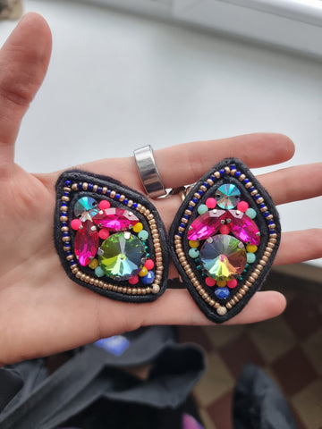 Festive Bling and Golden Colored Beaded Rhombus earrings
