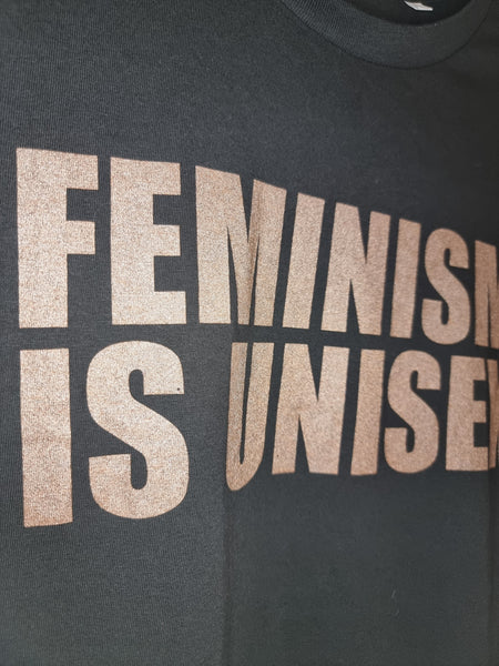Feminism is Unisex - Black Organic Oversized Unisex Tshirt with Bronze Print