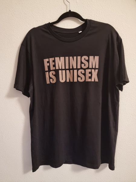 Feminism is Unisex - Black Organic Oversized Unisex Tshirt with Bronze Print