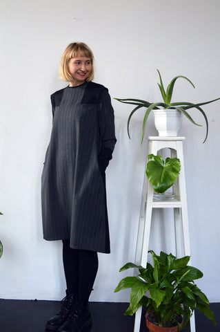 Space Warrior Princess becomes Queen and Goes to Work Dress - dark grey with stripes