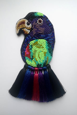 Oversized Statement Imperial Amazon Parrot Brooch with Colorful Tassels